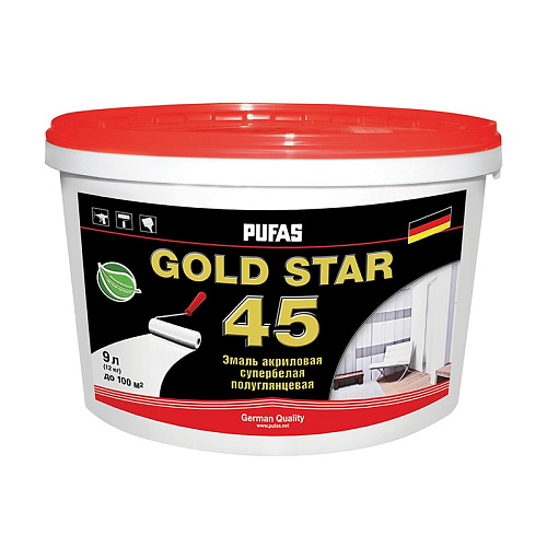  Краска в/д Pufas GOLD STAR 45 акриловая супербелая (9 л) 