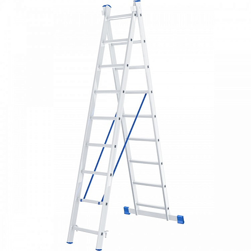  Лестница, 2 х 9 ступеней, алюминиевая, двухсекционная // СИБРТЕХ // Pоссия 