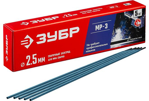  Электроды сварочные ЗУБР МР-3, с рутиловым покрытием, 2.5х350 мм, 5 кг 