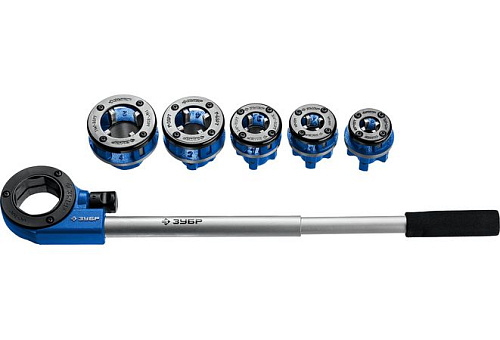   Набор клуппов №5 с трещоткой, серия ЗУБР Профессионал 3/8, 1/2, 3/4, 1, 1.1/4, 6 предметов 