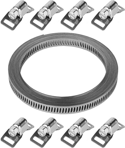  Набор ЗУБР "ЭКСПЕРТ": Хомут универсальный, нержавеющий, 3мх8мм, 8 замков 