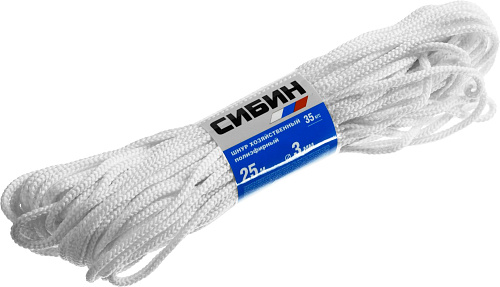  Шнур хозяйственный СИБИН, полиэфирный, длина 25 м, диаметр - 3мм 