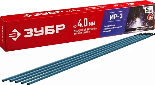  Электрод сварочный с рутиловым покрытием МР-3 Ø 4.0 мм, 5 кг, для ММА сварки ЗУБР 40015-4.0 