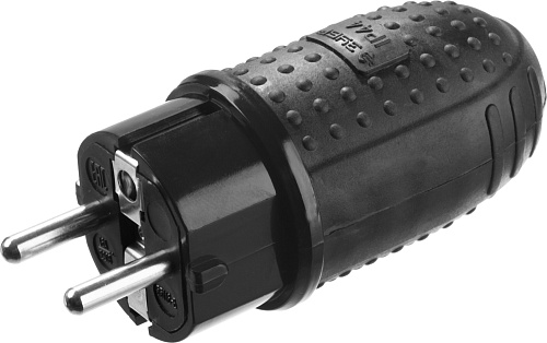  Вилка ЗУБР "ПРОФЕССИОНАЛ" электрическая обрезиненная, 16А/250В, IP44, черная 