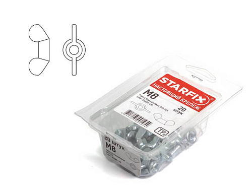  Гайка М5 барашковая, цинк, DIN 315 (40 шт в пласт. конт.) STARFIX 