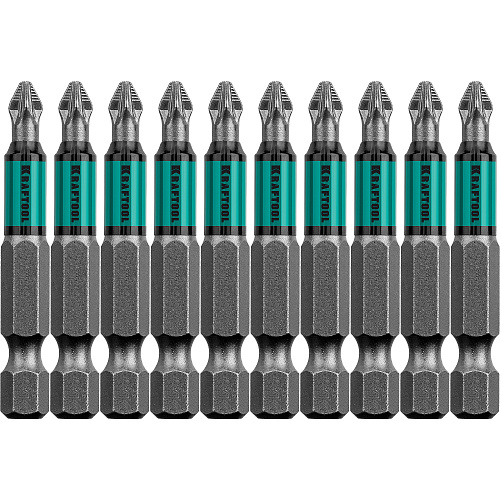  Биты PZ2, 50 мм, тип хвостовика E 1/4", 10 шт в блистере KRAFTOOL 