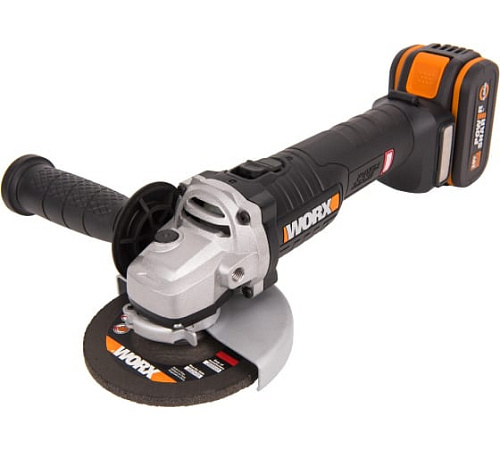  WORX Угловая шлифмашина аккумуляторная 125мм, 20В бесщеточная, 4Ач х1, ЗУ 2А WX812 