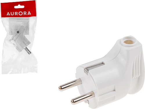  Вилка угловая (с/з, 16А, 250В) белая, AURORA 