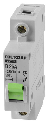  Выключатель СВЕТОЗАР автоматический, 1-полюсный, "B" (тип расцепления), 25 A, 230 / 400 В (12 шт) 