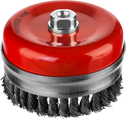  Щетка чашечная усиленная для УШМ (жгутированная стальная проволока 0,5 мм, 125 мм) MIRAX 35144-125 
