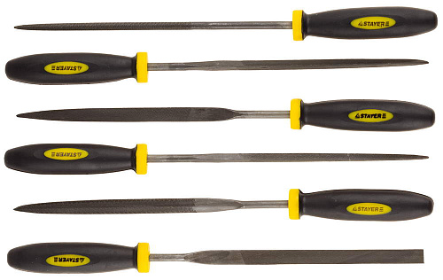  Набор STAYER "PROFI" Надфили с двухкомпонентной ручкой, 100мм, 6шт 