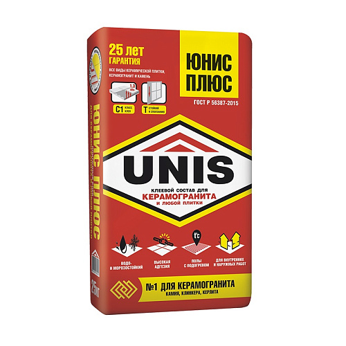  Клей для плитки Unis Плюс, 25 кг 