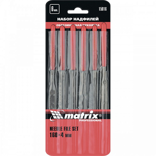  Набор надфилей, 160 х 4мм, 6 шт., обрезиненные рукоятки // MATRIX 
