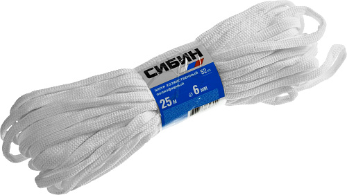  Шнур хозяйственный СИБИН, полиэфирный, длина 25 м, диаметр - 6мм 