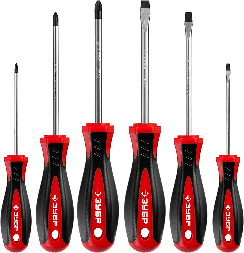  Набор слесарных отверток с магнитным наконечником, 6 шт., Cr-V сталь, ЗУБР 