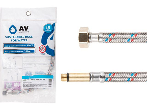 Подводка гибкая, SUS, иголка м10 длинная - гайка 1/2" 40 см AV Engineering 