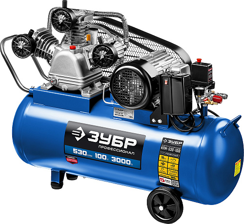  Компрессор ременной, 380 В, 530 л/мин, 100 л, 3000 Вт, ЗУБР 