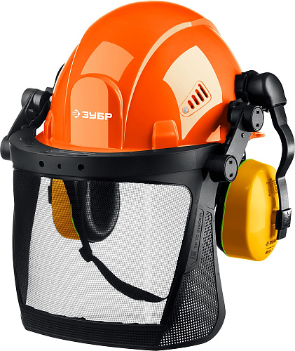  Защитная каска ЗУБР ТРИАДА наушники SNR=27дБ, сетчатый экран 130х339мм, в комплекте с наушниками и з 