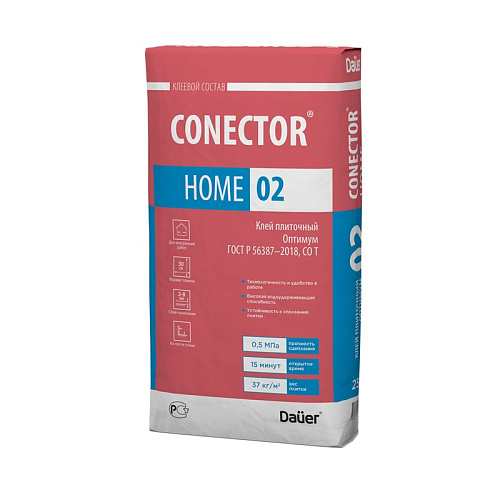  Клей плиточный Dauer Conector Home 02 Оптимум, 25 кг 