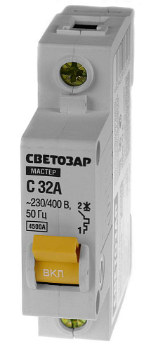  Выключатель СВЕТОЗАР автоматический, 1-полюсный, "С" (тип расцепления), 32 A, 230 / 400 В 