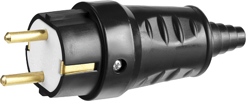  Вилка СИБИН электрическая  ударопрочная, с заземлением, 16А/220В, черная 