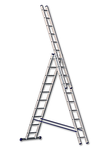  Лестница СИБИН универсальная, трехсекционная со стабилизатором, 10 ступеней 