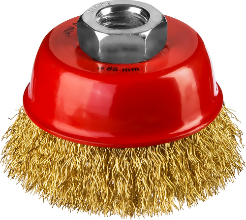  Щетка чашечная для УШМ, витая стальная латунированная проволока 0,3 мм, d=60 мм, MIRAX 35142-060 
