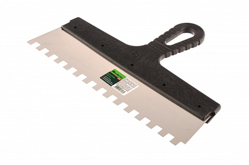  Шпатель из нержавеющей стали, 300 мм, зуб 10х10 мм, пластмассовая ручка// СИБРТЕХ 