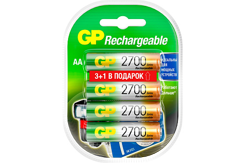  Перезаряжаемые аккумуляторы GP 270AAHC AA, емкость 2700 мАч - 4 шт. 