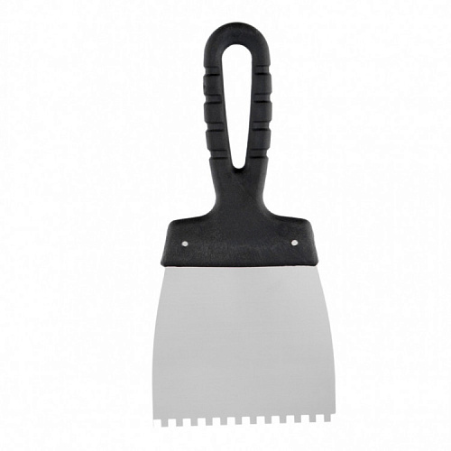  Шпатель из нержавеющей стали, 100 мм, зуб 4х4 мм, пластмассовая ручка 