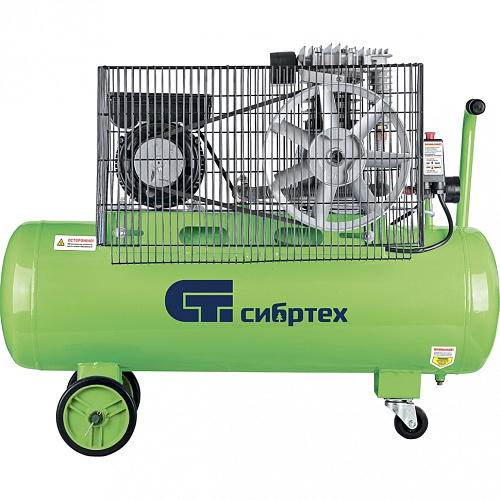  Компрессор воздушный КР-2200/100, 2,2 кВт, 350 л/мин, 100 л, ременной привод, масляный Сибртех 