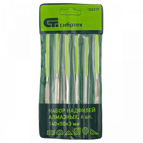  Набор надфилей алмазных, 140х50х3, 6 шт.// СИБРТЕХ 