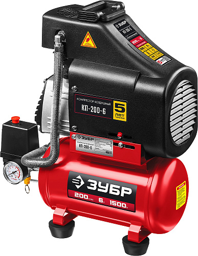  Компрессор воздушный безмасляный, 200 л/мин, 6 л, 1500 Вт, ЗУБР 