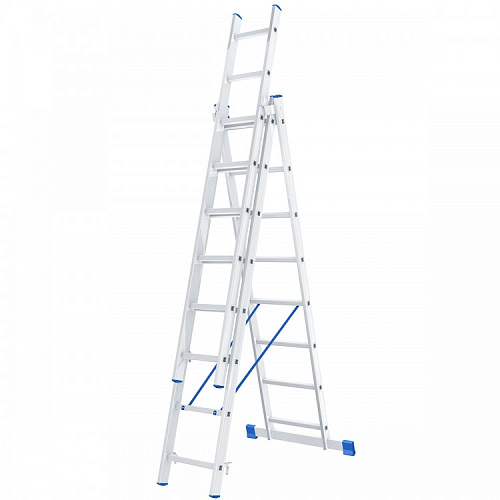  Лестница, 3 х 8 ступеней, алюминиевая, трехсекционная // СИБРТЕХ // Pоссия 